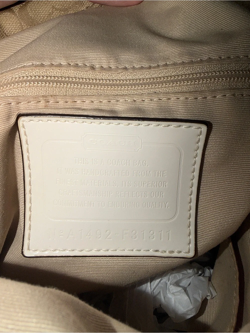 Coach Beige Signature Tote with White Leather Trim